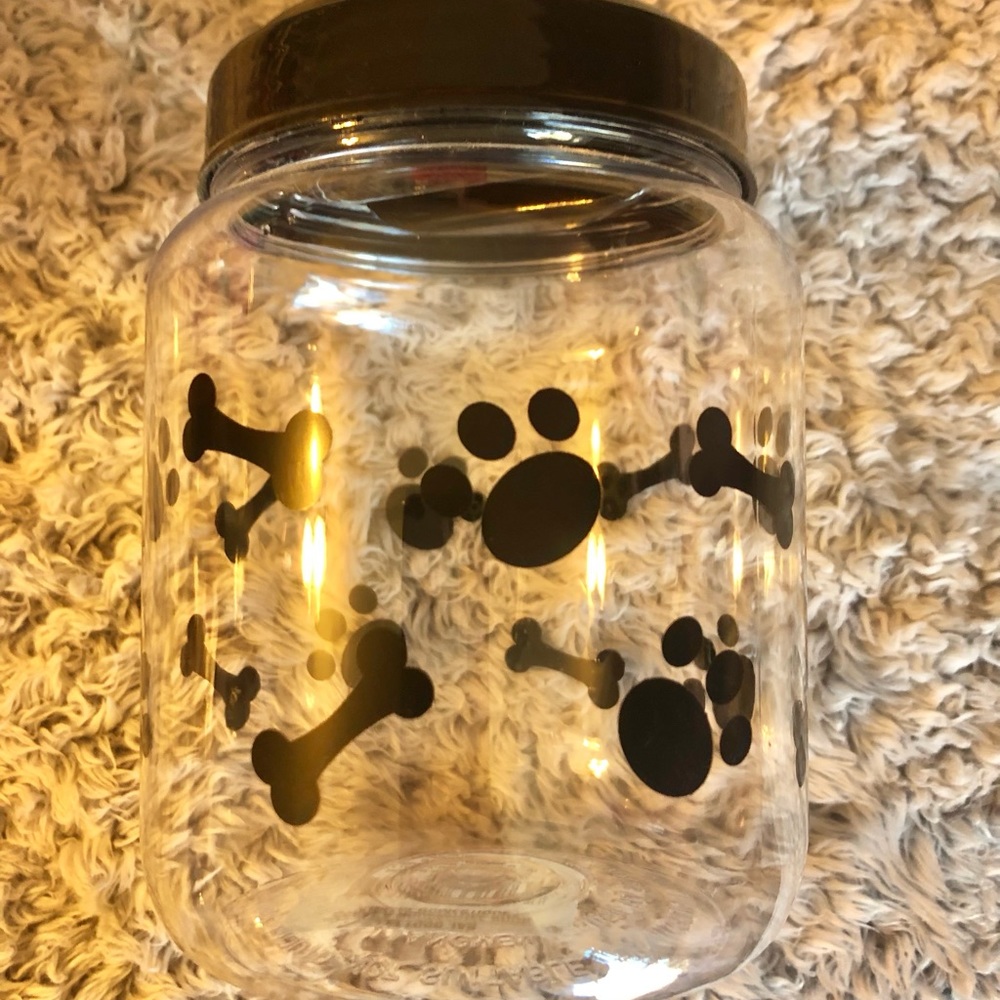 Plastic Treat Jar & Blue Collapsible Food/Water Dish. New